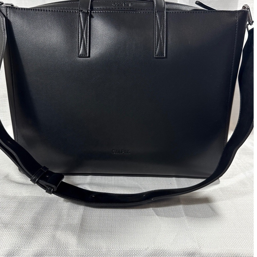 CALPAK Haven Laptop Tote Bag Black Faux Leather Work Travel Bag ATO2101 NWT - Picture 2 of 9